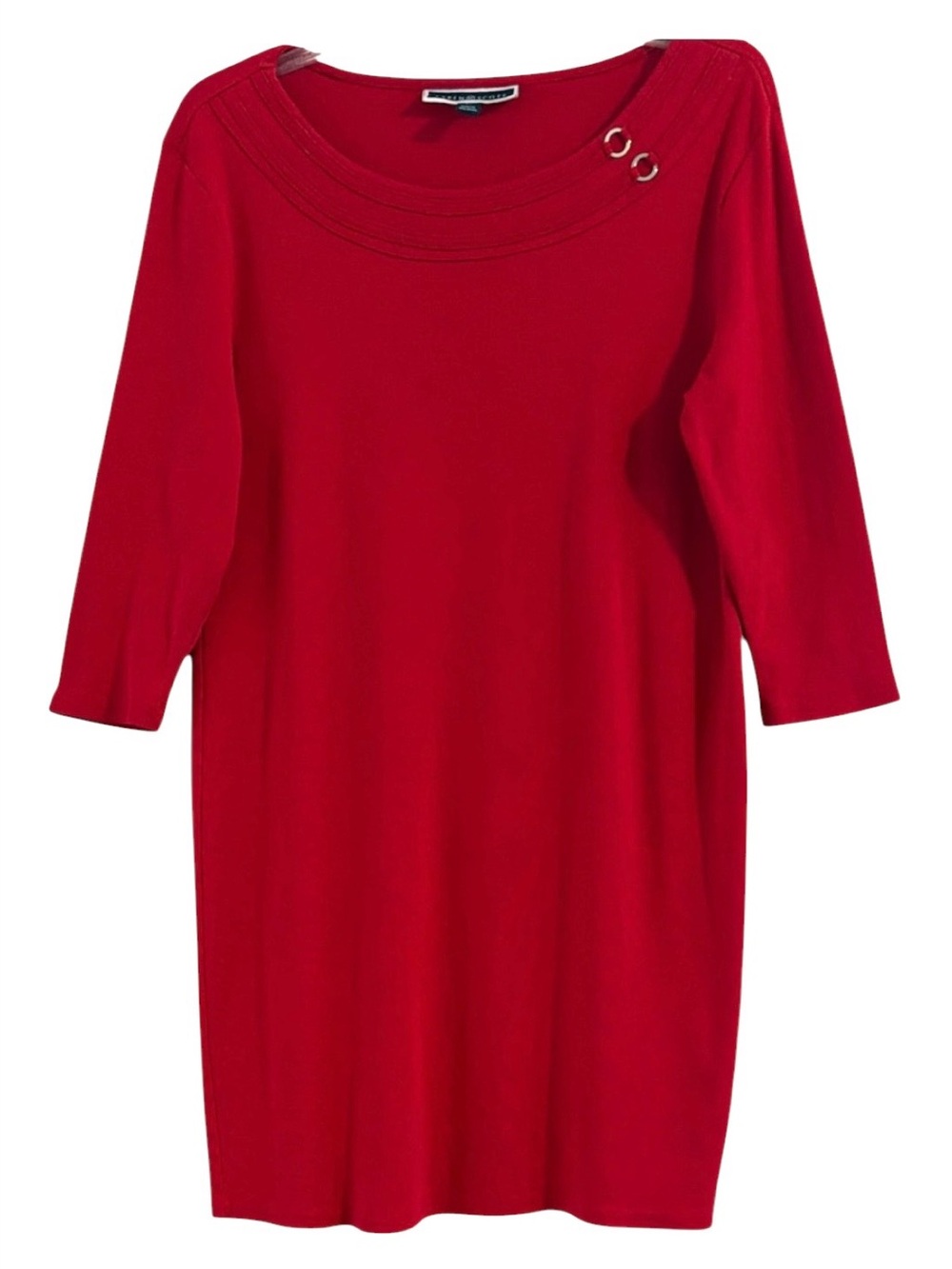 Karen Scott Sport Red 100% Cotton Silver Ring Accent Dress PL
